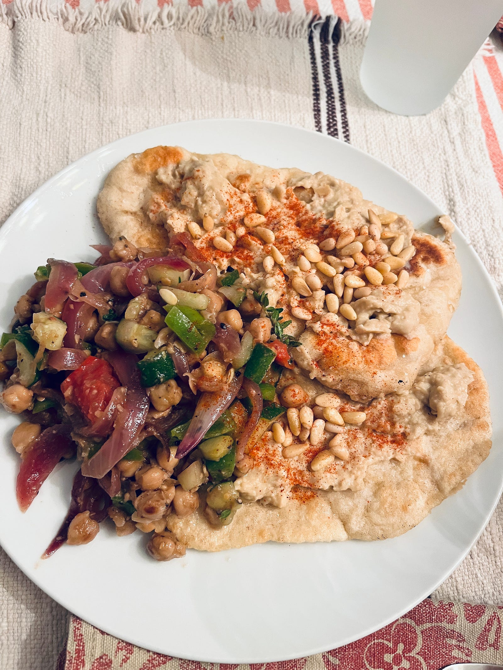 sourdough bread, hummus, chickpea salad. The bread was adapted from the Blue Zones cookbook. 
