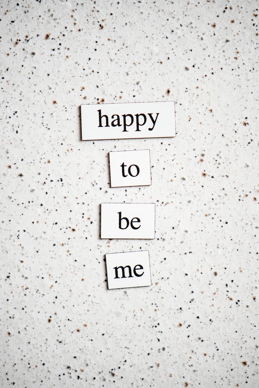 dirty pattern texture wall with the phrase happy to be me instead of something negative like "I can't afford it"